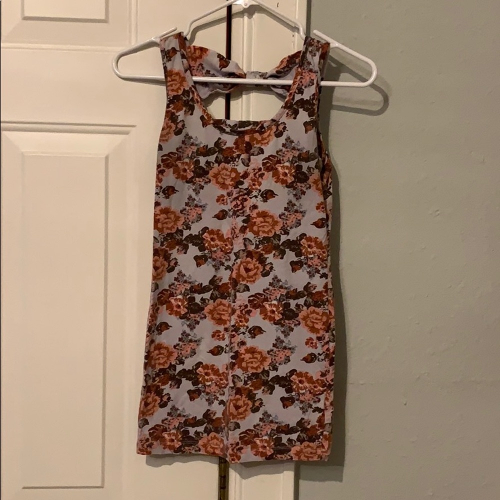 Pale Blue & Pink Floral Bow Back Tank Top Shirt